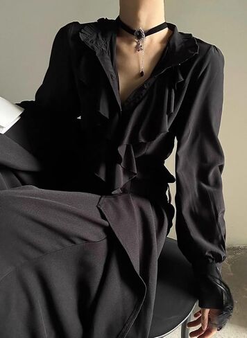Y2K Ouji Fashion Victorian Blouse Women Vintage Emo Goth Grunge Visual Kei Lolita Shirt Tops Alt Clothes in Kuwait