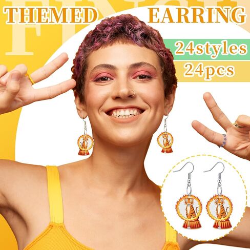 Liliaafar 24 Pairs Circus Earrings Bulk Carnival Party Decorations Funny Acrylic Clown Monkey Elephant Earrings for Women Cartoon Jewelry Birthday Gift in Saudi Arabia