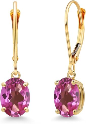 Gem Stone King 14K Yellow Gold Gemstone Birthstone Leverback Drop Dangle Earrings for Women | Oval 8X6MM | Fine Jewelry for Her Mom Wife in Kuwait
