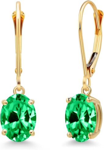 Gem Stone King 14K Yellow Gold Gemstone Birthstone Leverback Drop Dangle Earrings for Women | Oval 8X6MM | Fine Jewelry for Her Mom Wife in Kuwait
