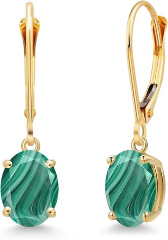 Gem Stone King 14K Yellow Gold Gemstone Birthstone Leverback Drop Dangle Earrings for Women | Oval 8X6MM | Fine Jewelry for Her Mom Wife in Kuwait