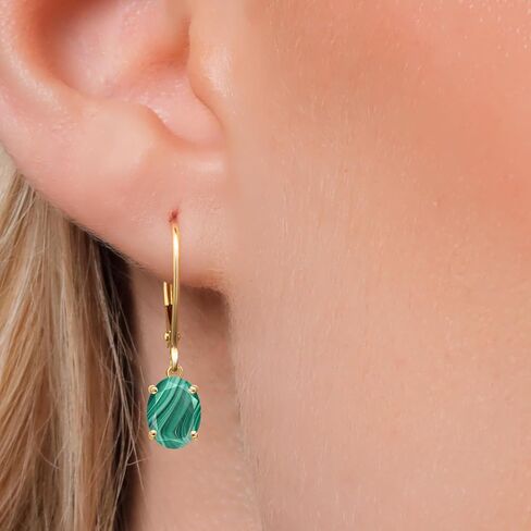 Gem Stone King 14K Yellow Gold Gemstone Birthstone Leverback Drop Dangle Earrings for Women | Oval 8X6MM | Fine Jewelry for Her Mom Wife in Kuwait