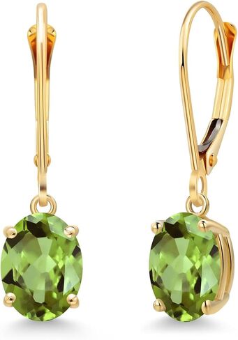 Gem Stone King 14K Yellow Gold Gemstone Birthstone Leverback Drop Dangle Earrings for Women | Oval 8X6MM | Fine Jewelry for Her Mom Wife in Kuwait
