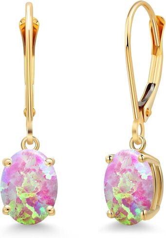 Gem Stone King 14K Yellow Gold Gemstone Birthstone Leverback Drop Dangle Earrings for Women | Oval 8X6MM | Fine Jewelry for Her Mom Wife in Kuwait