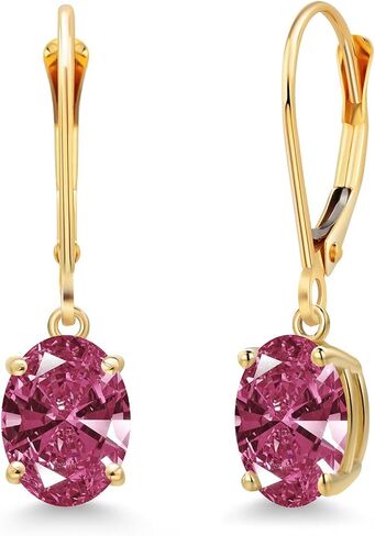 Gem Stone King 14K Yellow Gold Gemstone Birthstone Leverback Drop Dangle Earrings for Women | Oval 8X6MM | Fine Jewelry for Her Mom Wife in Kuwait