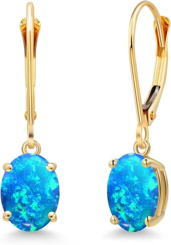 Gem Stone King 14K Yellow Gold Gemstone Birthstone Leverback Drop Dangle Earrings for Women | Oval 8X6MM | Fine Jewelry for Her Mom Wife in Kuwait