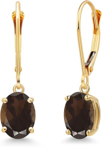 Gem Stone King 14K Yellow Gold Gemstone Birthstone Leverback Drop Dangle Earrings for Women | Oval 8X6MM | Fine Jewelry for Her Mom Wife in Kuwait