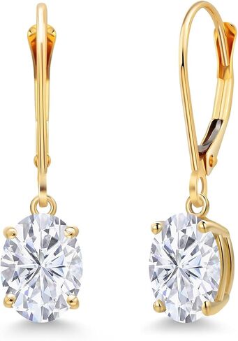 Gem Stone King 14K Yellow Gold Gemstone Birthstone Leverback Drop Dangle Earrings for Women | Oval 8X6MM | Fine Jewelry for Her Mom Wife in Kuwait