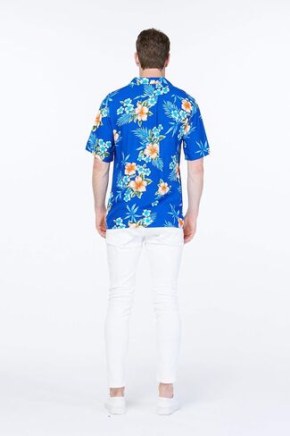 Matchable Couple Hawaiian Luau Shirt or Spaghetti Strap Top in Hibiscus Blue in Saudi Arabia