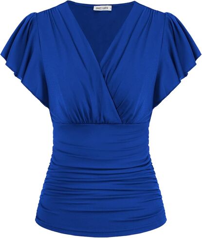 GRACE KARIN Womens Tops Dressy Casual, 2026 Ruffle Sleeve Wrap Blouses, V Neck Ruched Business Work Shirts Summer Clothes in Kuwait