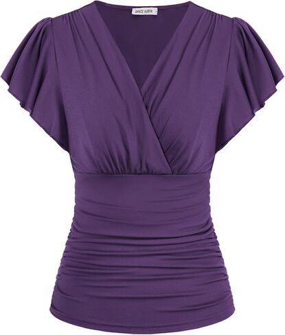 GRACE KARIN Womens Tops Dressy Casual, 2026 Ruffle Sleeve Wrap Blouses, V Neck Ruched Business Work Shirts Summer Clothes in Kuwait