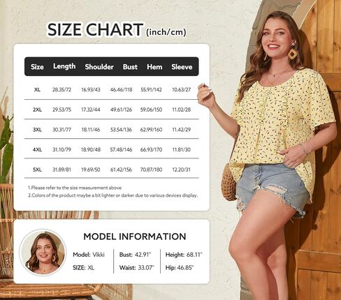 Siddhe بلوزات نسائية بمقاسات كبيرة وأكمام قصيرة وقمصان برقبة دائرية بنمط بوهو كاجوال للعطلات (1X-5X) in Kuwait