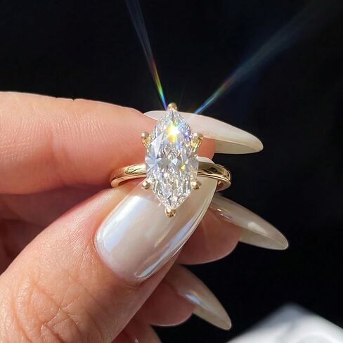 1 Pc 925 Silver Synthetic Moissanite Rings Silver 1ct Six-Prong Horse Eye Ring Engagement Holiday Gift Fine Jewellery Gifts Early Fashion Trends in Kuwait
