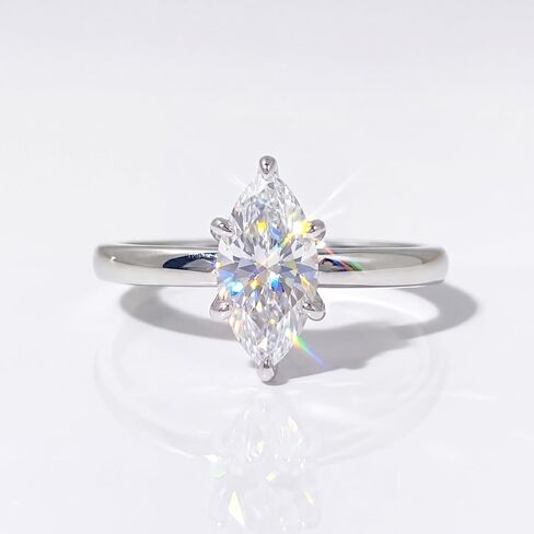 1 Pc 925 Silver Synthetic Moissanite Rings Silver 1ct Six-Prong Horse Eye Ring Engagement Holiday Gift Fine Jewellery Gifts Early Fashion Trends in Kuwait