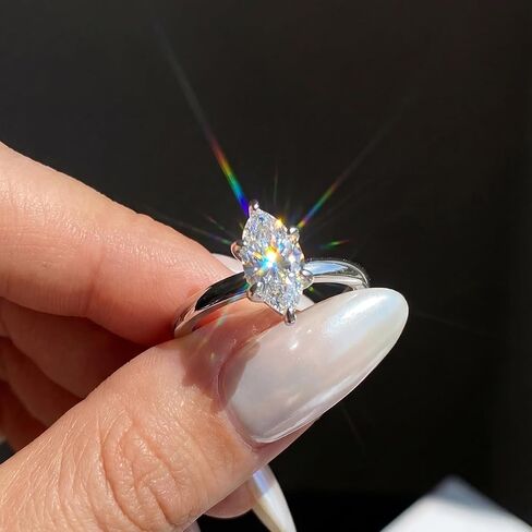 1 Pc 925 Silver Synthetic Moissanite Rings Silver 1ct Six-Prong Horse Eye Ring Engagement Holiday Gift Fine Jewellery Gifts Early Fashion Trends in Kuwait