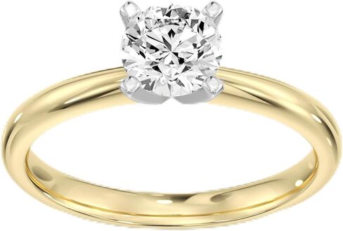 GILDED 1 Carat Lab Grown Diamond Wedding Anniversary Engagement Ring in 10K Yellow Gold Round Cut Solitaire (E-F Color, VS-SI Clarity) Ring Size 4-10 in Saudi Arabia