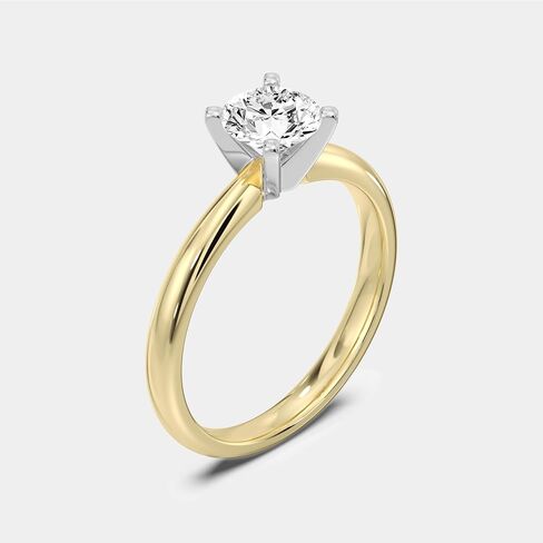 GILDED 1 Carat Lab Grown Diamond Wedding Anniversary Engagement Ring in 10K Yellow Gold Round Cut Solitaire (E-F Color, VS-SI Clarity) Ring Size 4-10 in Saudi Arabia