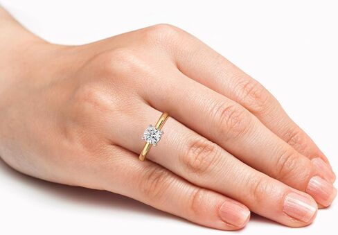 GILDED 1 Carat Lab Grown Diamond Wedding Anniversary Engagement Ring in 10K Yellow Gold Round Cut Solitaire (E-F Color, VS-SI Clarity) Ring Size 4-10 in Saudi Arabia