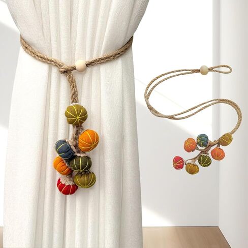 2pcs Halloween Curtain Tiebacks, Tiny Pumpkin String Tie Backs - Adjustable Rope Cute Decor for Window Treatment Small Size in Kuwait