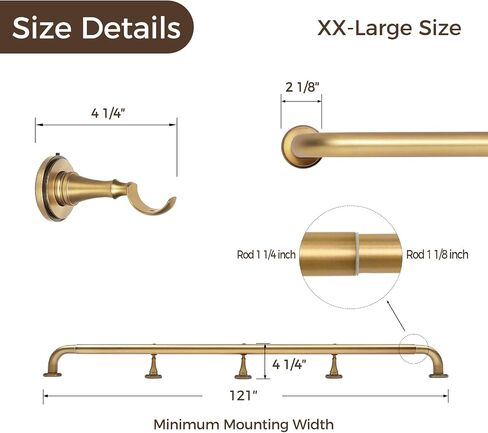 TWOPAGES French Return Curtain Rod 120 to 170 Inch, 1.25 Inch Gold Room Darkening Window Rod, Adjustable Wrap Around Blackout Curtain Rod for Living Room & Bedroom, Heavy Duty Metal, Burnished Brass in Saudi Arabia