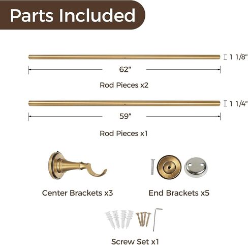 TWOPAGES French Return Curtain Rod 120 to 170 Inch, 1.25 Inch Gold Room Darkening Window Rod, Adjustable Wrap Around Blackout Curtain Rod for Living Room & Bedroom, Heavy Duty Metal, Burnished Brass in Saudi Arabia