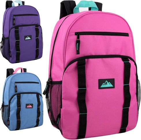 Trail maker 24 Pack Multicolor Mesh Side Pocket 17 Inch Backpacks, Padded Shoulder Straps for Travel, Commute in Kuwait