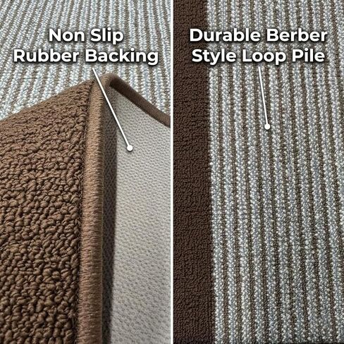 7 ft Laundry Room Runner Rug Washable Non Slip, Brown Striped Rubber Backing Kitchen Floor Mat, Long Indoor Carpet Runner (26 Inch x 7 ft) in Saudi Arabia