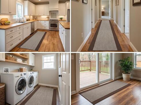 7 ft Laundry Room Runner Rug Washable Non Slip, Brown Striped Rubber Backing Kitchen Floor Mat, Long Indoor Carpet Runner (26 Inch x 7 ft) in Saudi Arabia