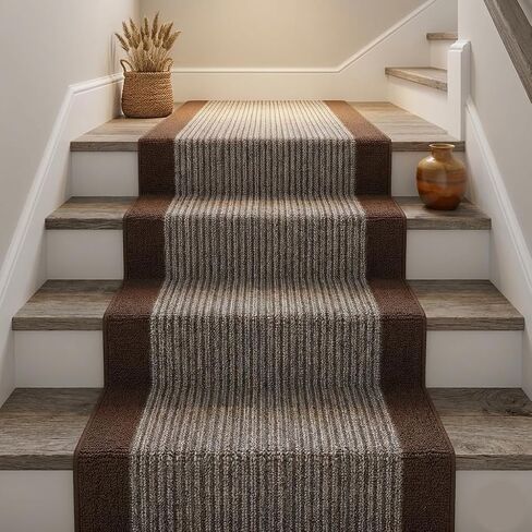 7 ft Laundry Room Runner Rug Washable Non Slip, Brown Striped Rubber Backing Kitchen Floor Mat, Long Indoor Carpet Runner (26 Inch x 7 ft) in Saudi Arabia