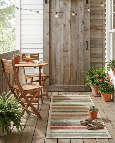 Rugs.com - Baja Outdoor Rug – 4 Ft Runner Multi Indoor/Outdoor Rug – Washable Flatweave Striped Runner for Patios, Decks, and Porches in Kuwait