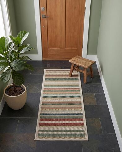 Rugs.com - Baja Outdoor Rug – 4 Ft Runner Multi Indoor/Outdoor Rug – Washable Flatweave Striped Runner for Patios, Decks, and Porches in Kuwait