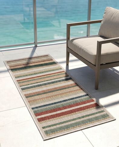 Rugs.com - Baja Outdoor Rug – 4 Ft Runner Multi Indoor/Outdoor Rug – Washable Flatweave Striped Runner for Patios, Decks, and Porches in Kuwait