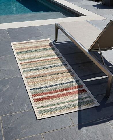 Rugs.com - Baja Outdoor Rug – 4 Ft Runner Multi Indoor/Outdoor Rug – Washable Flatweave Striped Runner for Patios, Decks, and Porches in Kuwait