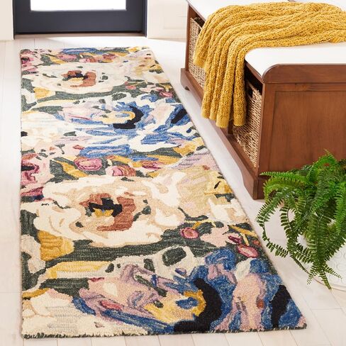 SAFAVIEH Blossom Collection Runner Rug - 2'3" x 8', Green & Ivory, Floral Design, Handmade Wool, Ideal for the Living Room, Bedroom, Dining Room (BLM463Y-28) in Kuwait