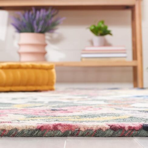 SAFAVIEH Blossom Collection Runner Rug - 2'3" x 8', Green & Ivory, Floral Design, Handmade Wool, Ideal for the Living Room, Bedroom, Dining Room (BLM463Y-28) in Kuwait