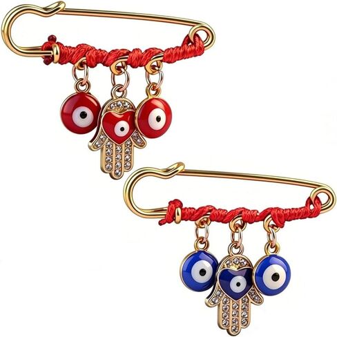 Evil Eye Charm Pins for Women Men, 2 Pcs Pregnancy Triple Protection Safety Brooch with Red String, Good Luck Brooch Hamsa Charms for Backpack Clothes Hats Blanket in Saudi Arabia