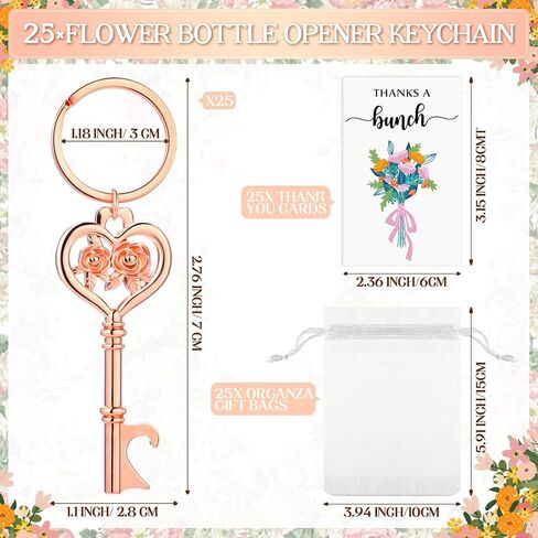 Havawish 25 Sets Mother's Day Flower Pins Wildflower Baby Shower Favors Rose Bottle Opener Keychain with Thank You Cards Organza Bag Bridal Shower Thank You Gifts Party Favors in Kuwait
