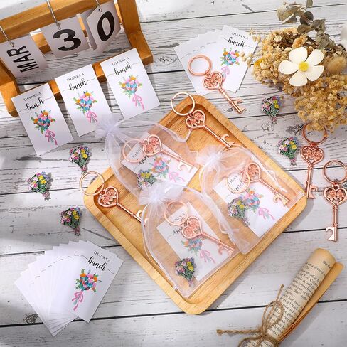 Havawish 25 Sets Mother's Day Flower Pins Wildflower Baby Shower Favors Rose Bottle Opener Keychain with Thank You Cards Organza Bag Bridal Shower Thank You Gifts Party Favors in Kuwait