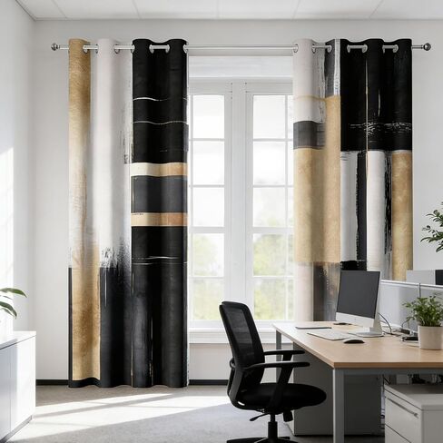 Black and Gold Abstract Blackout Curtains, Boho Modern Aesthetic Grommet Window Drapes, Beige Cream Tan Brown Oil Painting Neutral Art Curtain for Bedroom Living Room 2 Panels, 52"X84" in Saudi Arabia
