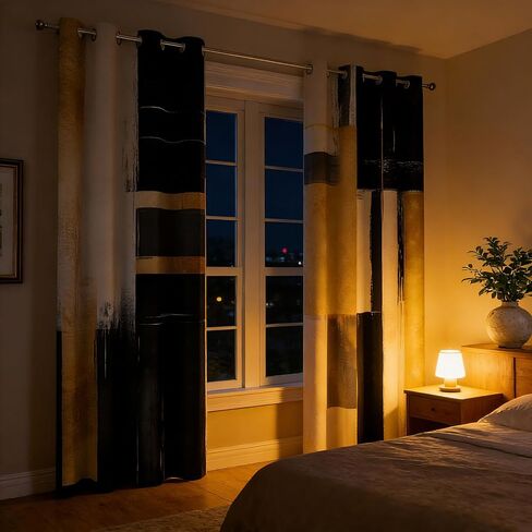 Black and Gold Abstract Blackout Curtains, Boho Modern Aesthetic Grommet Window Drapes, Beige Cream Tan Brown Oil Painting Neutral Art Curtain for Bedroom Living Room 2 Panels, 52"X84" in Saudi Arabia