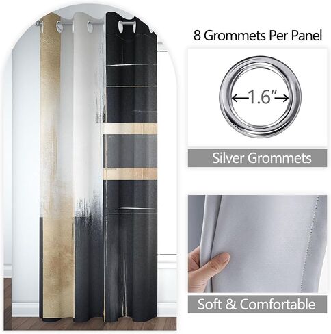 Black and Gold Abstract Blackout Curtains, Boho Modern Aesthetic Grommet Window Drapes, Beige Cream Tan Brown Oil Painting Neutral Art Curtain for Bedroom Living Room 2 Panels, 52"X84" in Saudi Arabia
