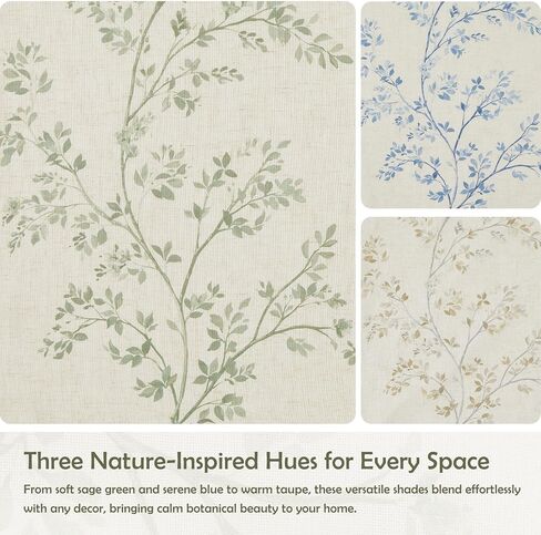 Amzdecor Green Leaf Linen Light Filtering Window Curtain Panels for Living Room Bedroom 84 Inch Long Botanical Floral Rustic Drapes Country Farmhouse Back Tab Rod Pocket Window Treatment Set,40"x84"x2 in Saudi Arabia