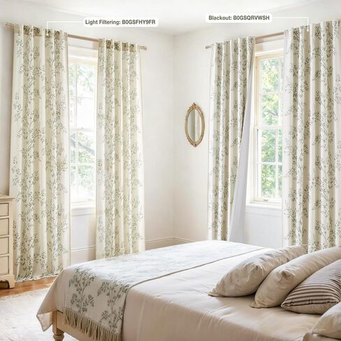 Amzdecor Green Leaf Linen Light Filtering Window Curtain Panels for Living Room Bedroom 84 Inch Long Botanical Floral Rustic Drapes Country Farmhouse Back Tab Rod Pocket Window Treatment Set,40"x84"x2 in Saudi Arabia