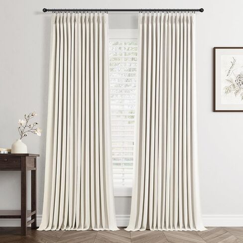 Natural 100% Blackout Pinch Pleated Linen Curtains 108 Inches Long 2 Panels Set for Bedroom, Cream Back Tab Darkening Thermal Insulated Black Out Curtain Living Room High Ceiling Length 9 Ft in Saudi Arabia