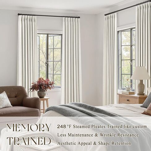 Natural 100% Blackout Pinch Pleated Linen Curtains 108 Inches Long 2 Panels Set for Bedroom, Cream Back Tab Darkening Thermal Insulated Black Out Curtain Living Room High Ceiling Length 9 Ft in Saudi Arabia