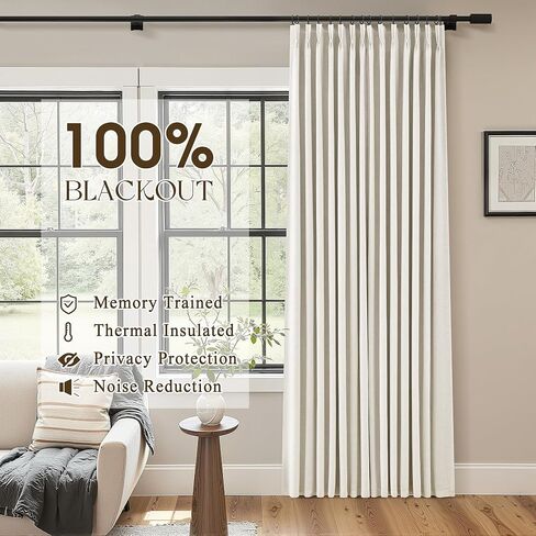 Natural 100% Blackout Pinch Pleated Linen Curtains 108 Inches Long 2 Panels Set for Bedroom, Cream Back Tab Darkening Thermal Insulated Black Out Curtain Living Room High Ceiling Length 9 Ft in Saudi Arabia
