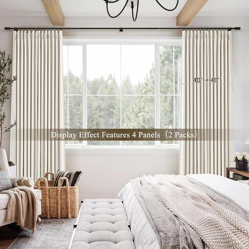Natural 100% Blackout Pinch Pleated Linen Curtains 108 Inches Long 2 Panels Set for Bedroom, Cream Back Tab Darkening Thermal Insulated Black Out Curtain Living Room High Ceiling Length 9 Ft in Saudi Arabia