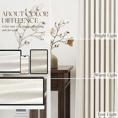 Natural 100% Blackout Pinch Pleated Linen Curtains 108 Inches Long 2 Panels Set for Bedroom, Cream Back Tab Darkening Thermal Insulated Black Out Curtain Living Room High Ceiling Length 9 Ft in Saudi Arabia