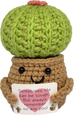 Cute Positive Crochet Emotional Support Small Cactus Collectibles Gifts, Birthday Anniversary House Warming Retirement Gifts for Father Mother, Romantic Handmade Plant for Home Office Desk Decor in Saudi Arabia