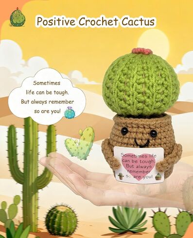 Cute Positive Crochet Emotional Support Small Cactus Collectibles Gifts, Birthday Anniversary House Warming Retirement Gifts for Father Mother, Romantic Handmade Plant for Home Office Desk Decor in Saudi Arabia
